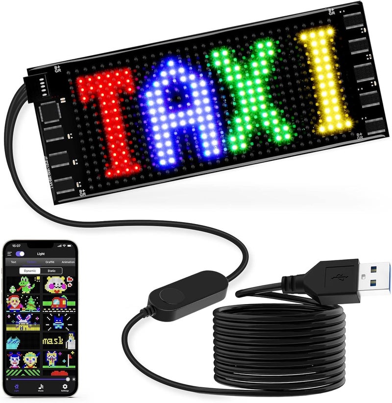 Rayhome LED Sign for Car, 7''x3''Flexible LED Matrix Panel USB 5V Bluetooth Application Control DIY Programmable Scrolling Sign for Car Party Wedding Festival - Image 1